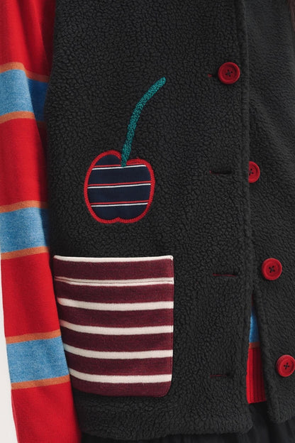 Hand-Painted Cherry Applique Vest Jacket