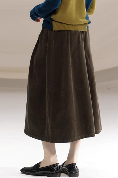 Retro Olive Pleated Skirt