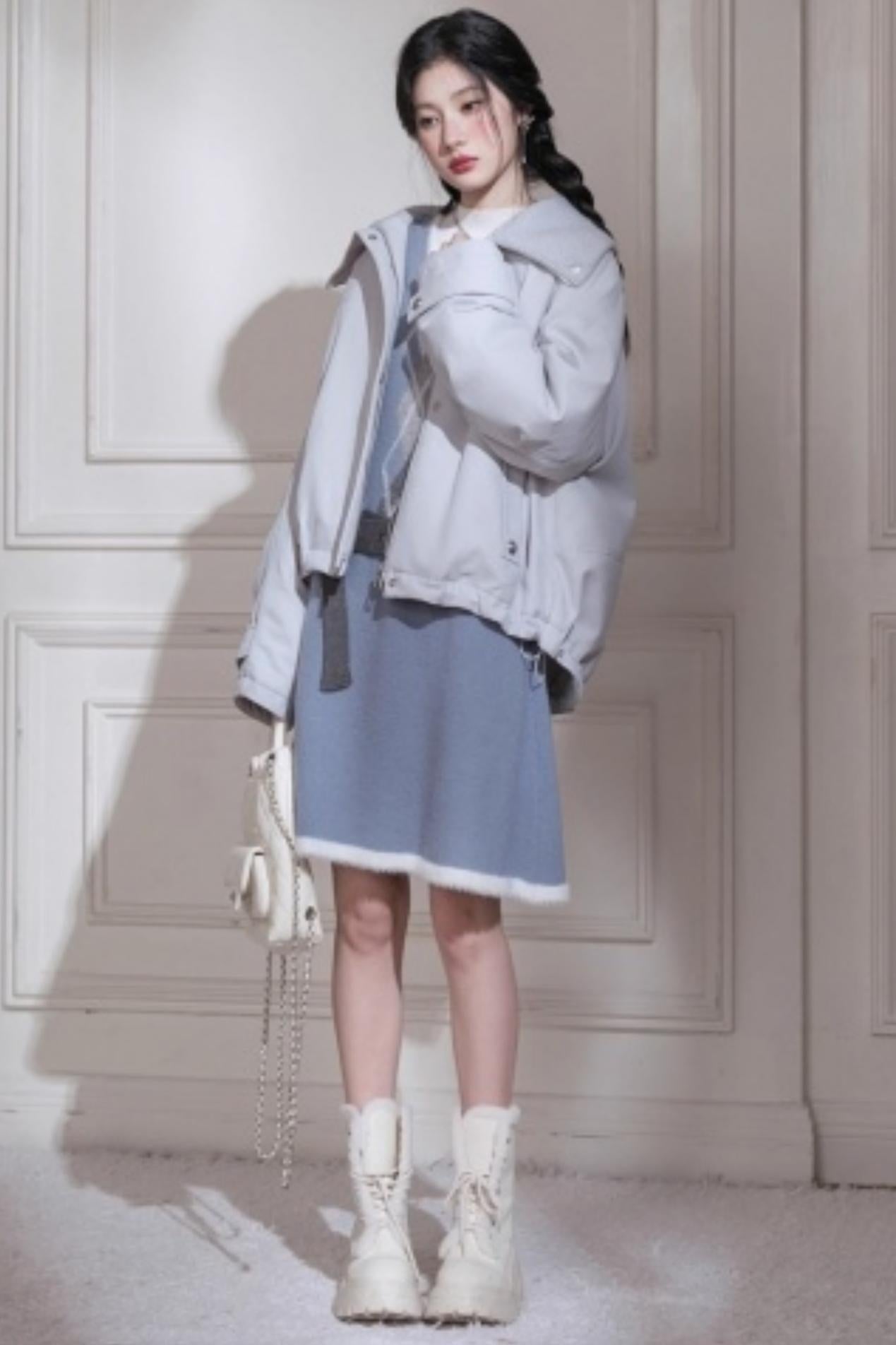 Mist Blue Diamond Plaid Vest Dress