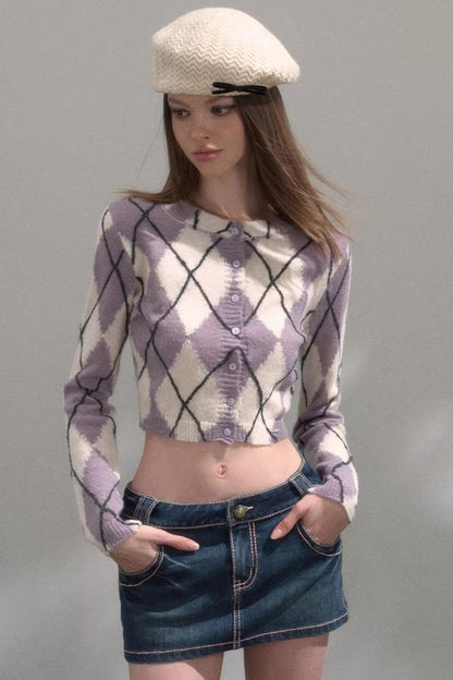 Retro Quilted Knit Sweater