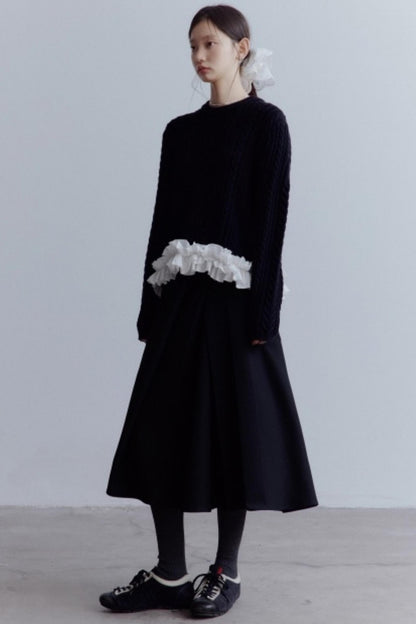 Elegant Black Wool Pleated Skirt