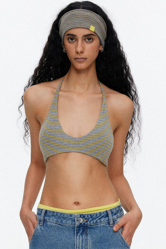 Lace-Up Striped Halter Bikini