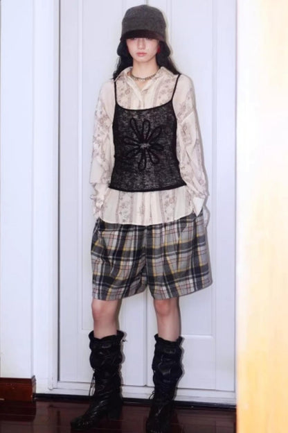 Vintage Plaid Wide-Leg Shorts