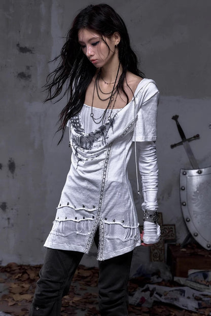 Rock Swing Collar Print Long Sleeve Dress