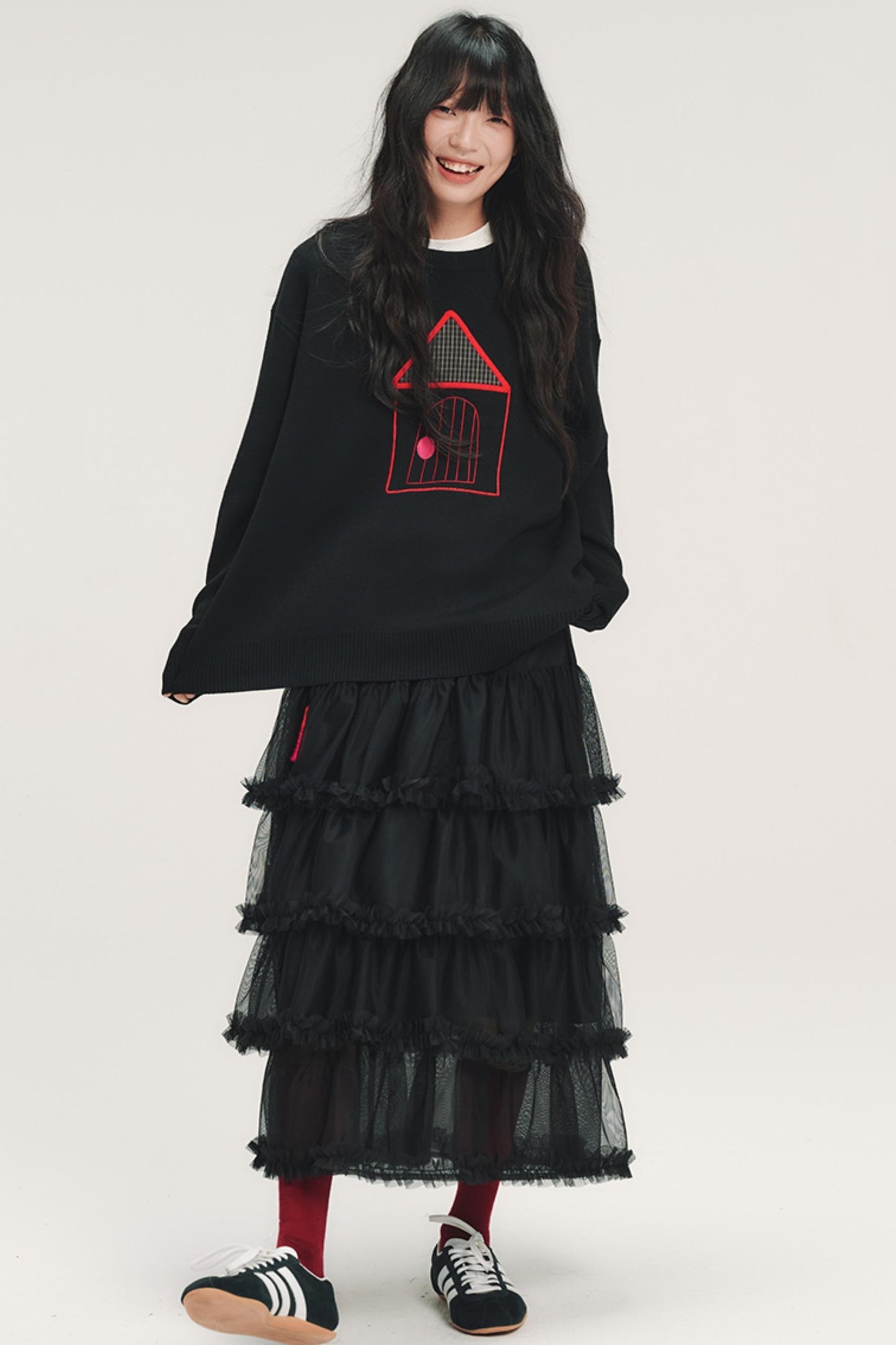 Color-Blocked Plaid Knit Top