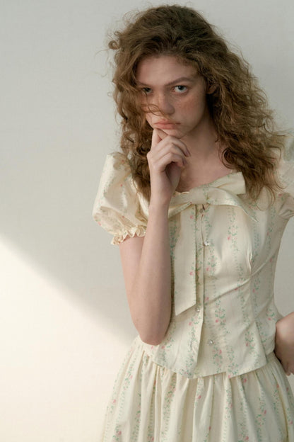 Floral Tie Bubble Sleeve Set-Up