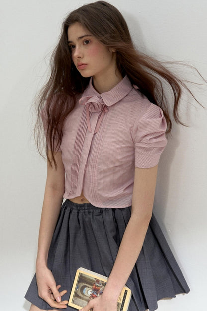 Vertical Stripe Bubble Sleeve Shirt