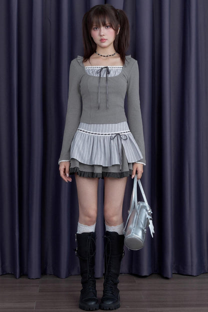 Blue Stripe Cute Skirt