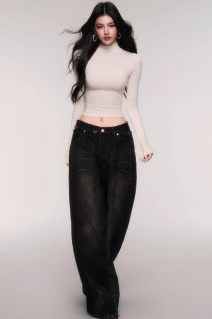 Washed High-Waisted Wide-Leg Jeans