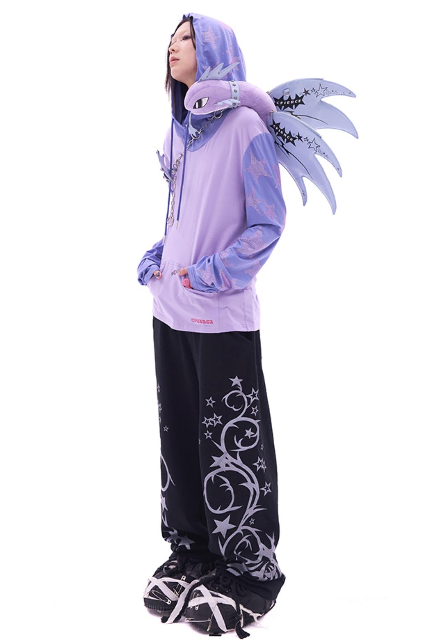 CFIERCE five-pointed star perm long-sleeved hoodie