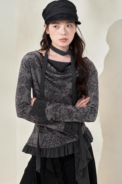 Swing Collar Ruffled Floral Lace Top