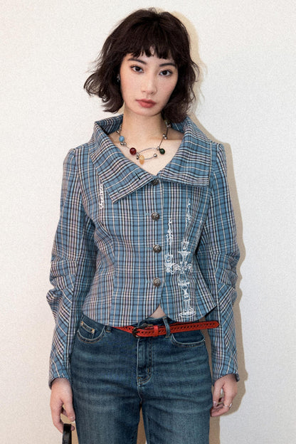 Plaid Embroidered Blazer Top