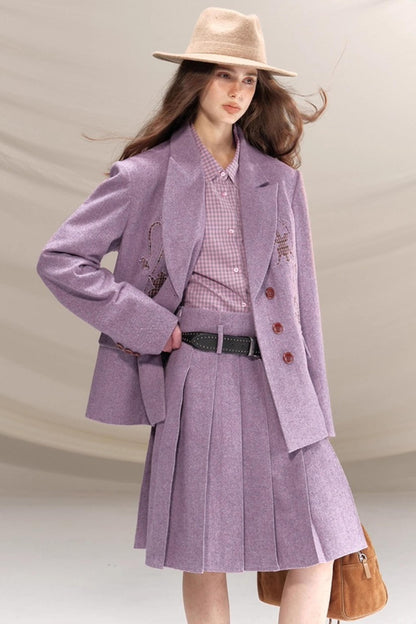 Wool Houndstooth Preppy Suit Skirt Set-Up