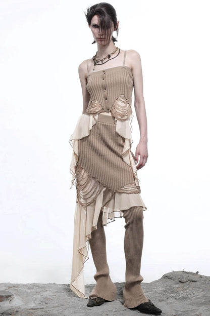 Wasteland Ruffled Patchwork Knit Skirt