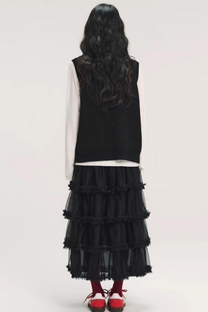 3D Embroidery Ruffled Skirt