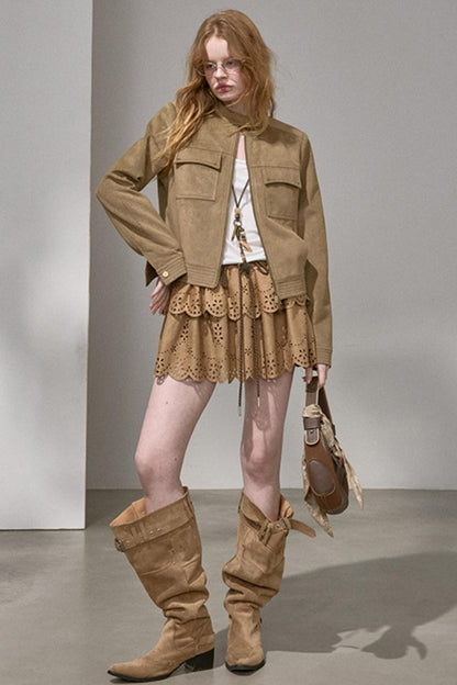 Suede Tailored Short Jacket