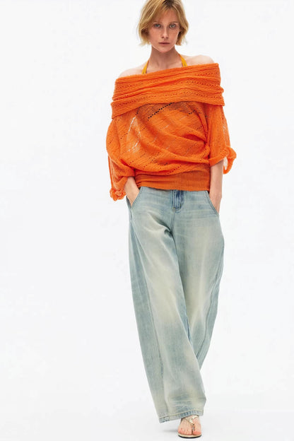 One-Shoulder Oversized Knit Blouse