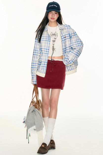 Strappy Blue Plaid Jacket Set-Up