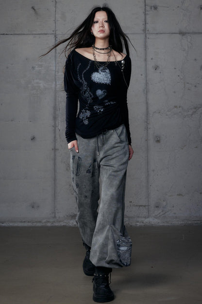 Puff Sleeve Punk Print Shirt