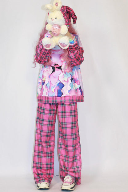 Pink Check Wide-leg Pants