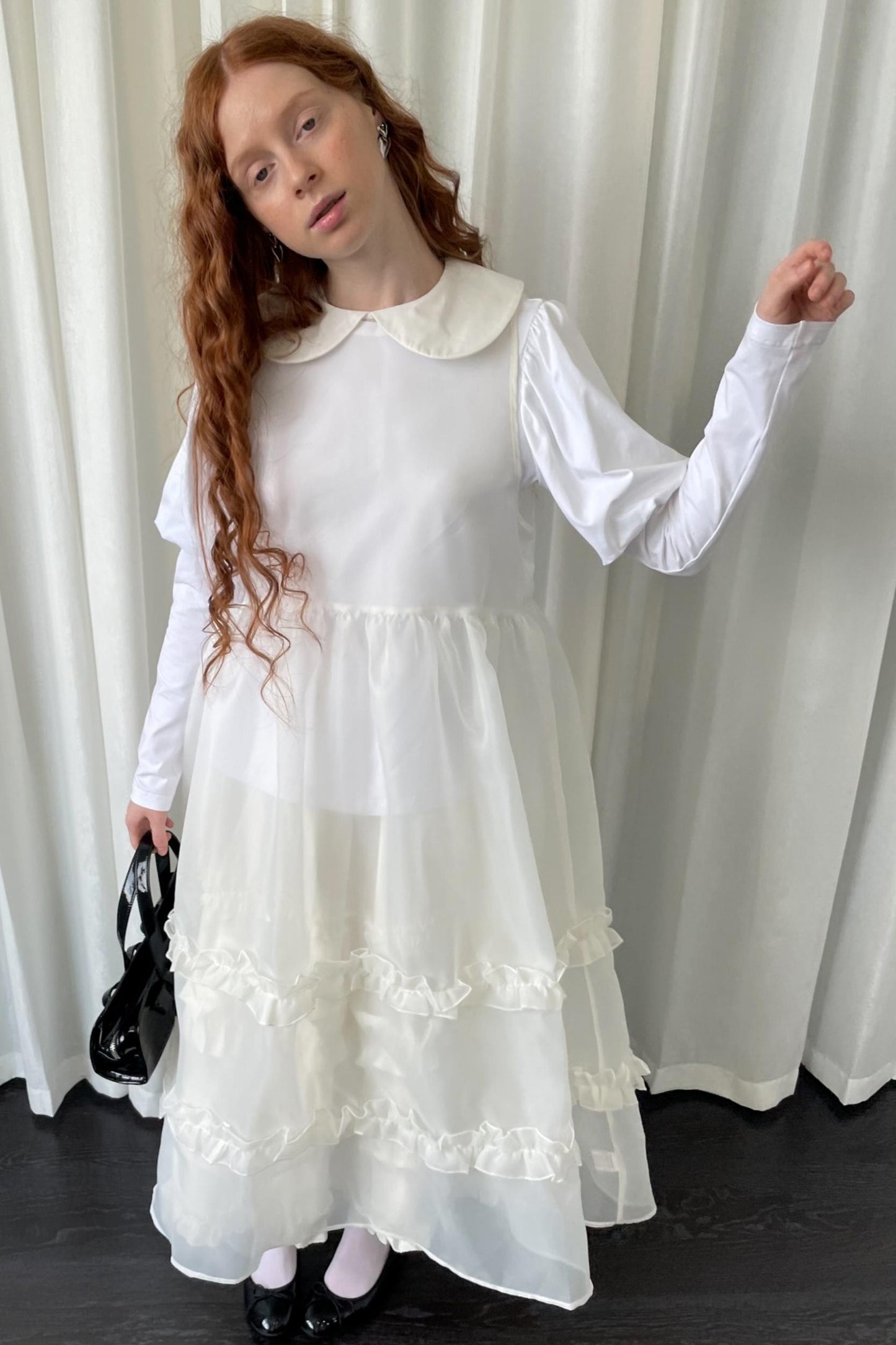 Puff Sleeve Crew Neck Long-Sleeved Top