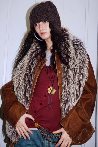 Vintage Lace-up Plush Scarf