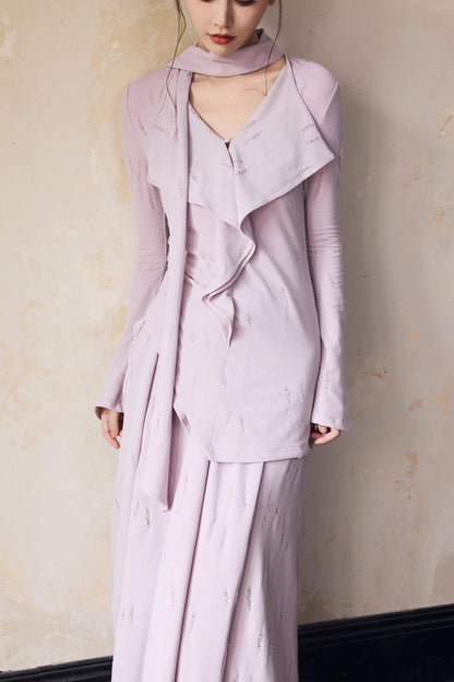 Autumn Purple Knitted Top Skirt Set-Up