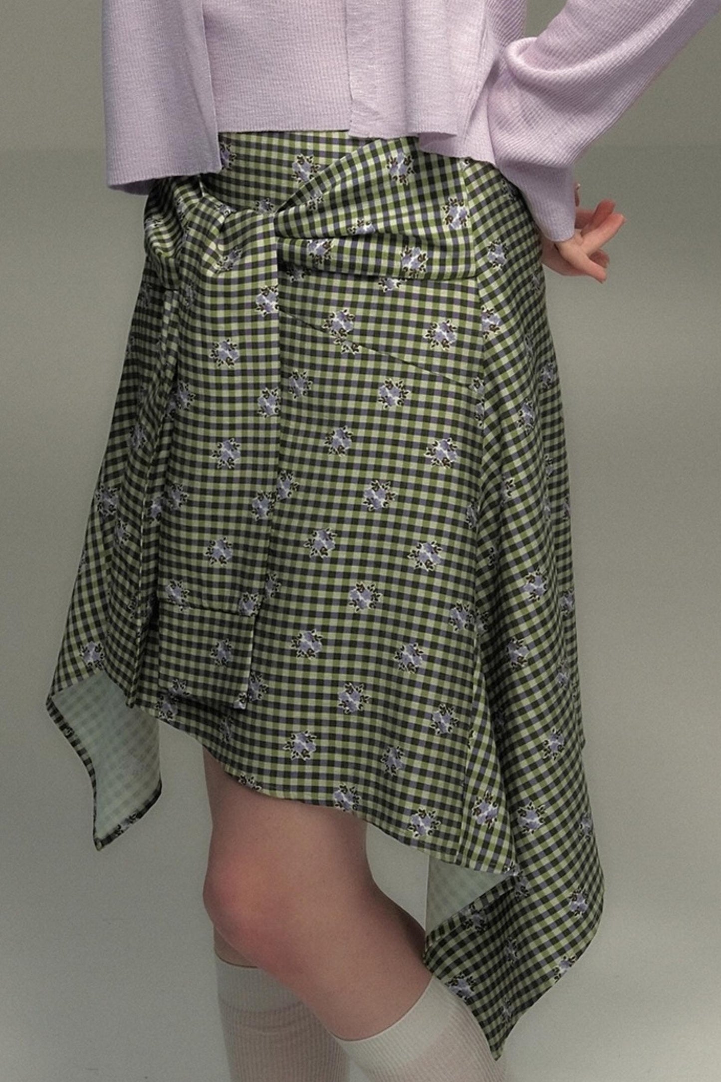 Retro Green Check Lace-Up Skirt
