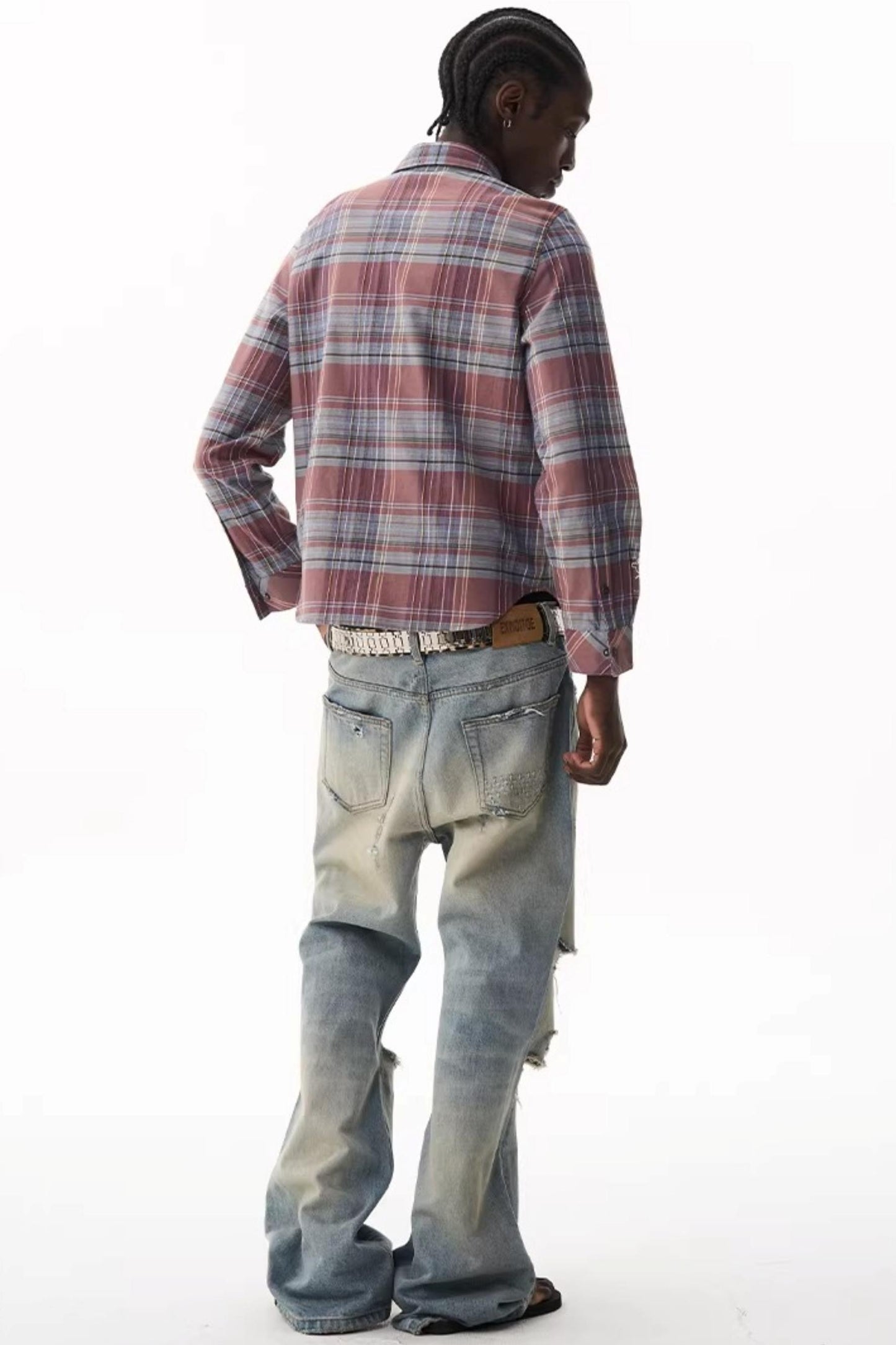 Exitmode Short Plaid Embroidered Shirt