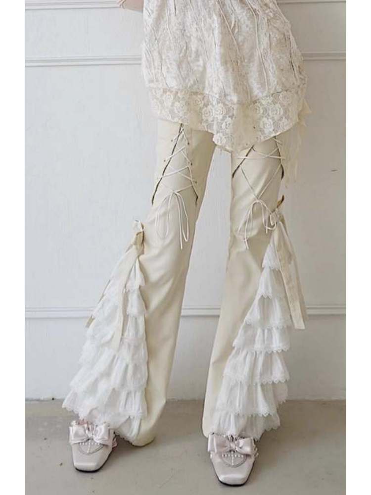 Lace-Up Tiered Bowknots Flared Pants