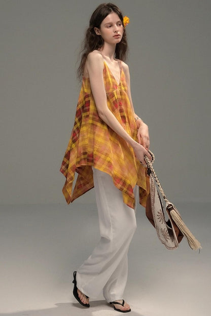 Tie-Dye Check Camisole Top