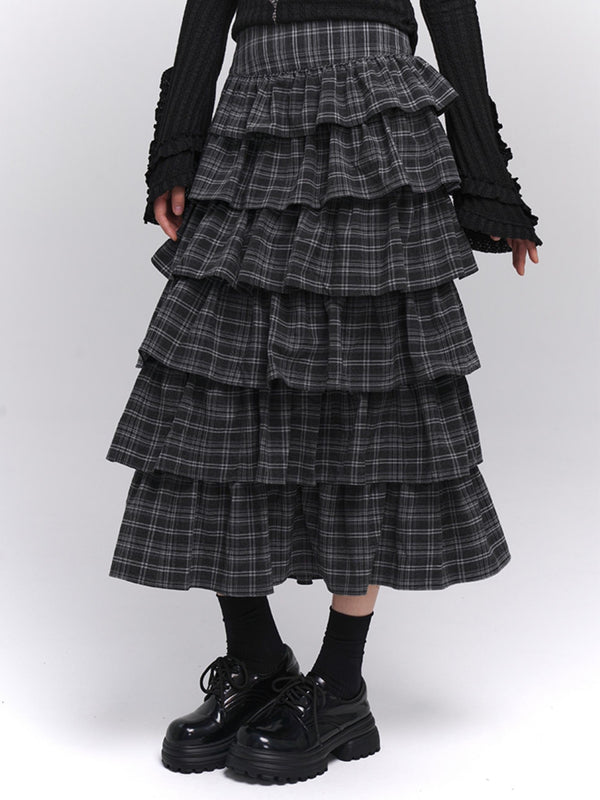 Long Artistic Plaid Skirt
