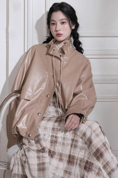 머서라이즈 벨벳 체크 긴소매 드레스