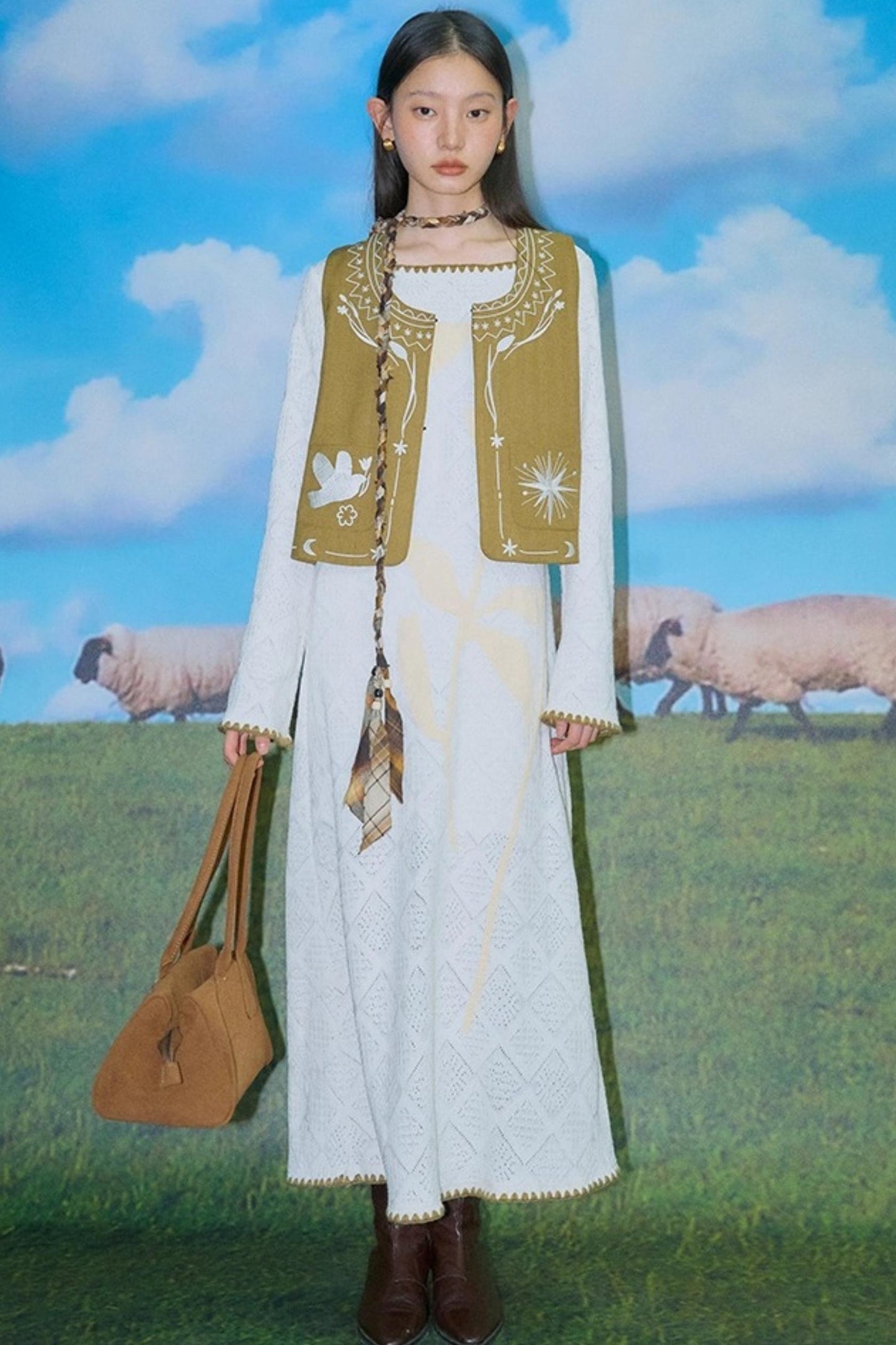 Bright Star Vintage Bird Embroidery Wool Jacket Set-Up