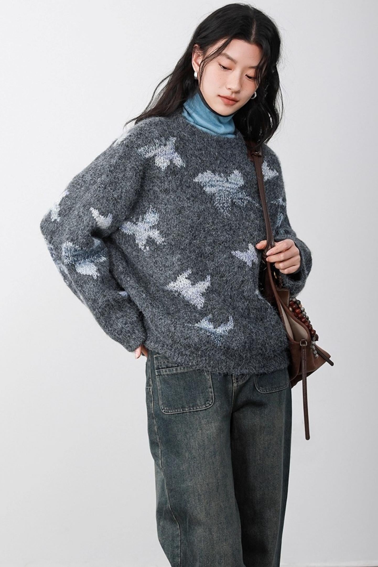 Gray Butterfly Hollow Sweater