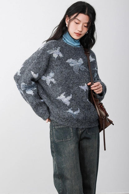 Gray Butterfly Hollow Sweater
