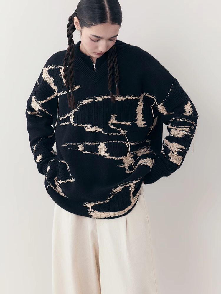 V-Neck Knit Loose Pullover Sweater