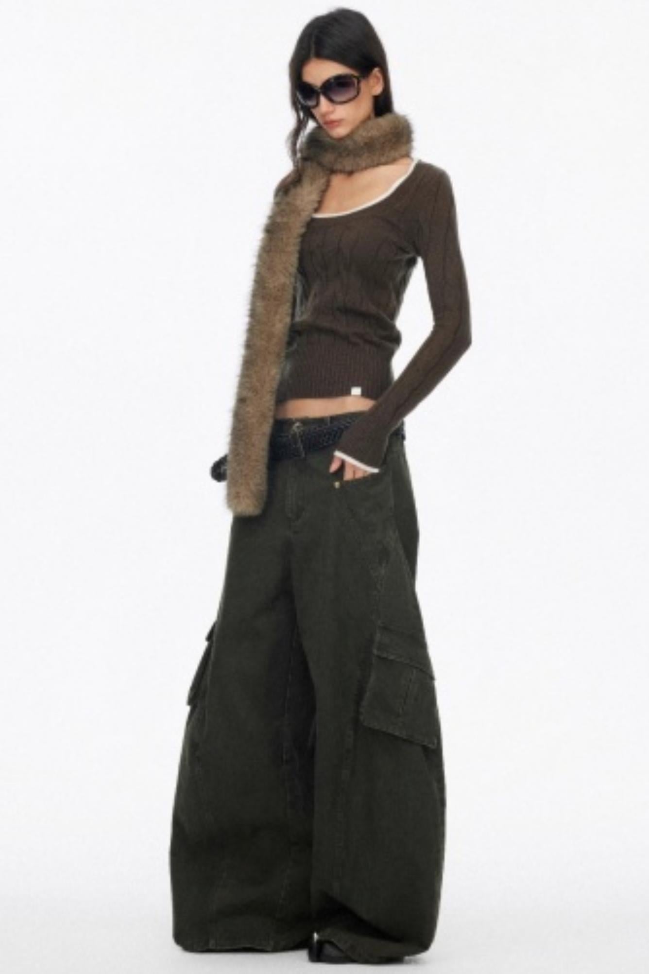 Distressed Wide-Leg Cargo Pants