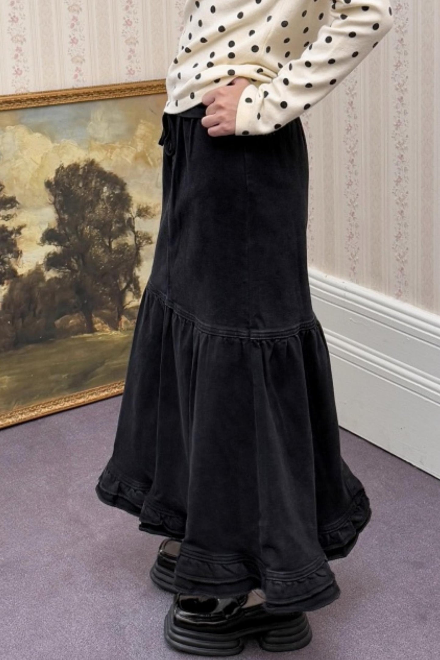 Dark Night Lace Denim Skirt