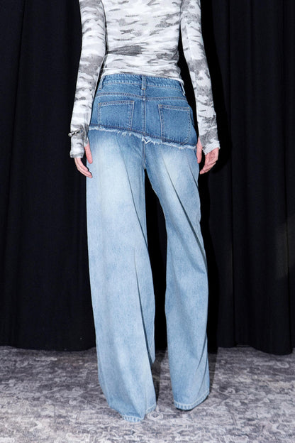 Washed Blue Gradient Wide-Leg Pants