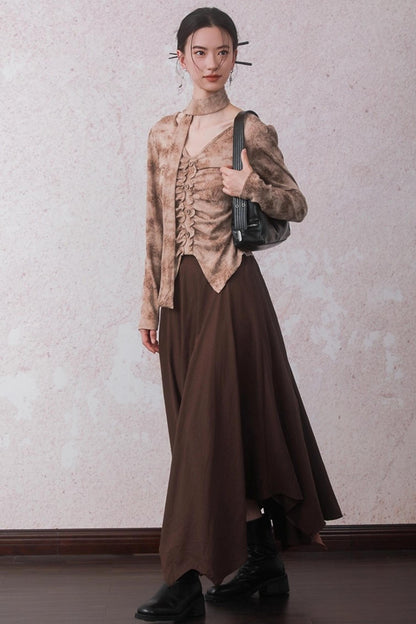 Matte Apricot V-Neck Knitted Top