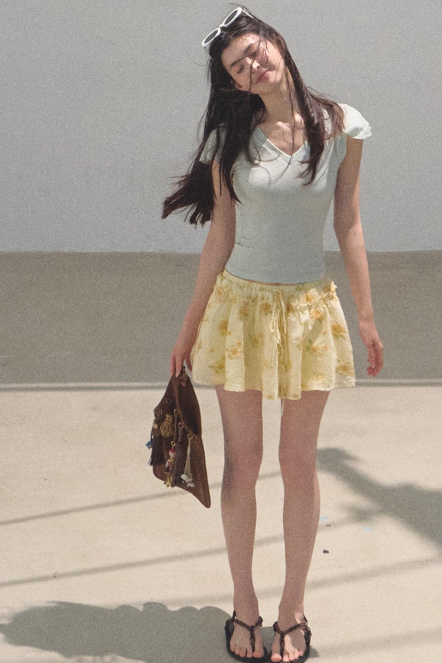 Green Apples Sleeve V-Neck Skinny Top