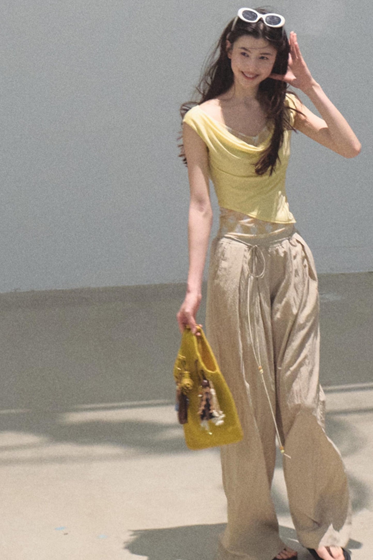 Swing Neck Check Slim Fit Crop Top