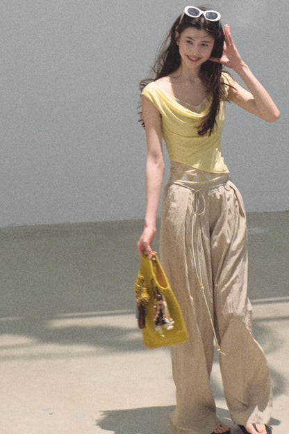 Swing Neck Check Slim Fit Crop Top