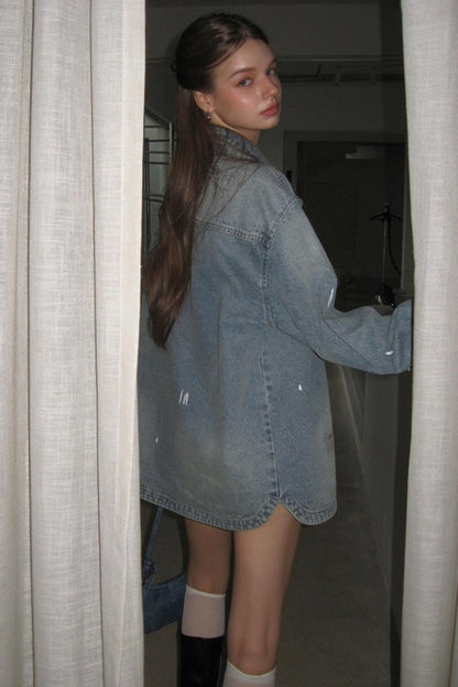 Washed Distressed Loose Denim Jacket