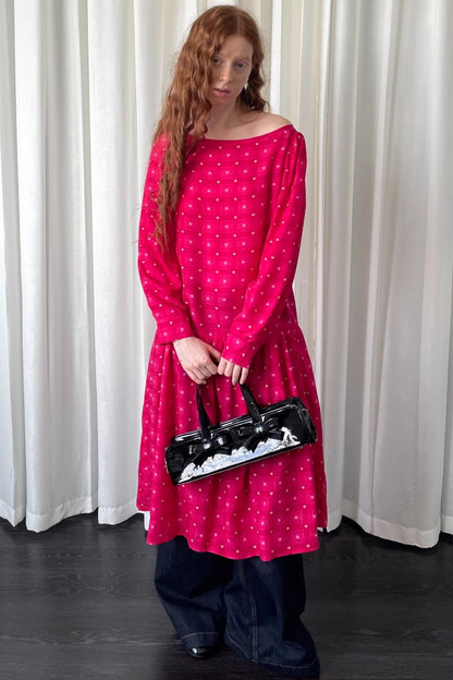 Smell Love Bow Rose Red Plaid Long Sleeve Dress