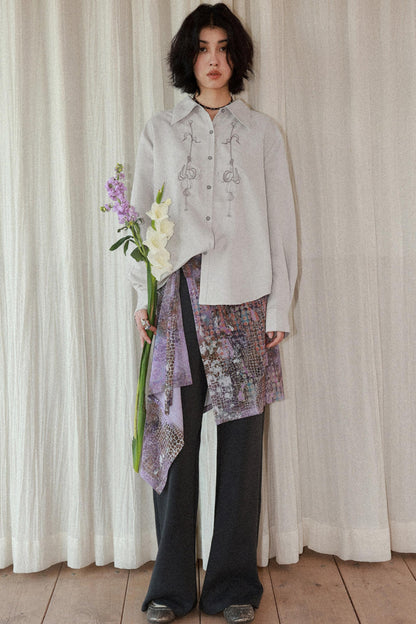 Suede Embroidered Lantern Shirt