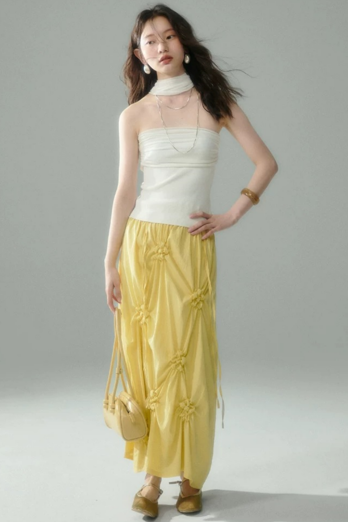 Marigold Pleated Flower Dress