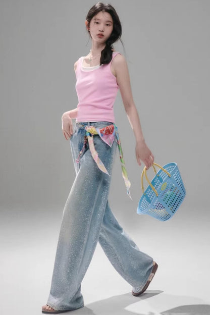 Starry Rhinestone Gradient Jeans