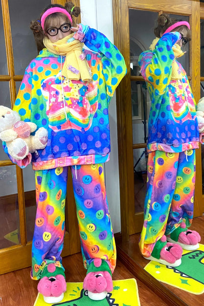 Colorful Smiley Fleece Pants